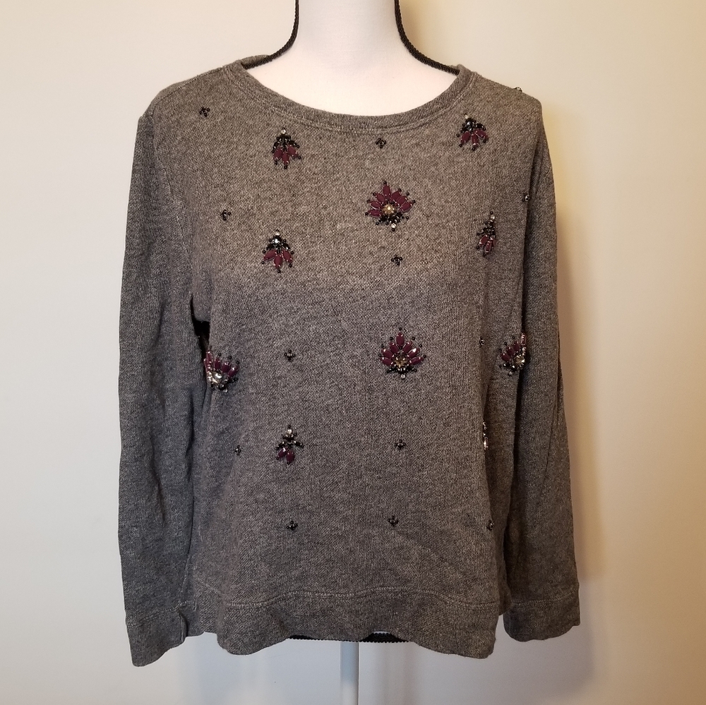 Ann Taylor Loft Embelished Grey Sweater